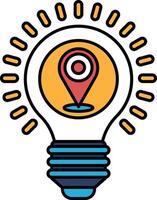 A light bulb with a dot in the middle and a map of the world around it vector