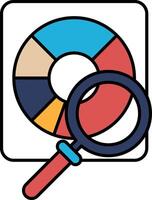 A pie chart with a magnifying glass in the middle vector