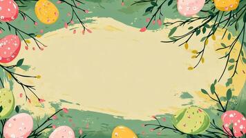 Colorful easter egg frame with decorative floral elements on green background, celebrating spring's arrival and renewal concept video