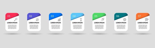 Minimal Business Infographics template. Timeline with 7 steps, options and marketing icon vector