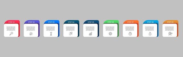 Minimal Business Infographics template. Timeline with 9 steps. options and marketing icon. vector