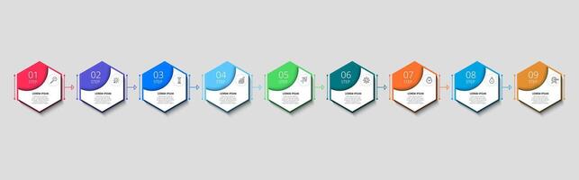 Minimal Business Infographics template. Timeline with 9 steps, options and marketing icon vector