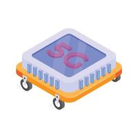 A microchip labeled 5G on wheels, symbolizing mobile networks vector