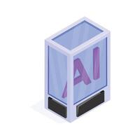 AI text displayed in a futuristic holographic glass, symbolizing smart tech vector