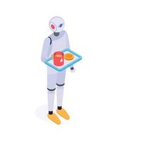 An isometric icon of a white robot waiter, ready to use vector