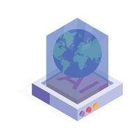 A 3D holographic map showcasing global data and geographic networks vector