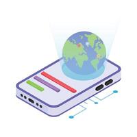 Smartphone displaying global data and connectivity, symbolizing smart devices vector