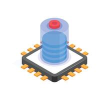 A stylized, isometric icon of a data storage unit housed within a microchip vector