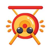 Traditional red Taiko drum with drumsticks, symbolizing celebration and rhythm, vector
