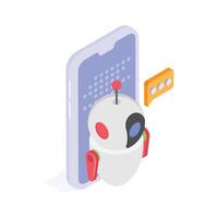 A robot interacting through a smartphone, symbolizing AI communication. vector