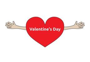Valentines Day heart. Hand-drawn red love symbol isolated on white background. Heart with hands. Hug symbol isolated on white background. vector