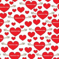 Heart with hands. Heart hug. Valentines day. Stylish graphic seamless pattern with hearts. Red and white background for wrapping paper. vector