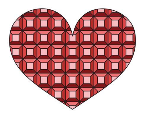 Heart shape from outline elements. Romantic symbol. Ornamental heart. Isolated on white background. Red and pink colors
