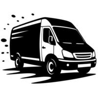 Dynamic black and white of a speeding delivery van with motion lines vector