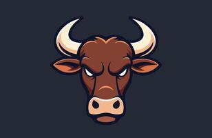 Head of an angry bull, mascot in cartoon style. vector