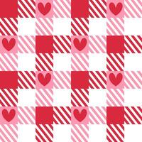 Red Gingham with red heart. vector