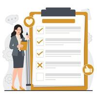 Customer survey flat design concept set with survey form and people illustration vector
