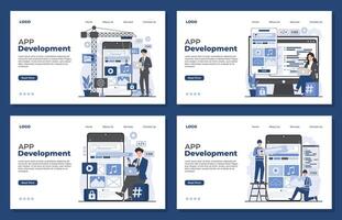 Landing page template for mobile app development services, offering innovative vector