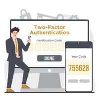 two-factor authentication with OTP, Face ID, PIN, fingerprint, and biometric security mobile phone. vector