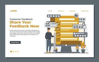 Flat design website template customer surveys and feedback reviews Modern illustration concept. vector
