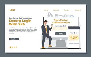 two-factor authentication with OTP, Face ID, PIN, fingerprint Landing page template for social media marketing. Flat design illustration. vector