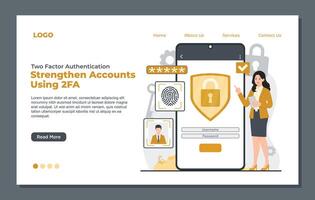 two-factor authentication with OTP, Face ID, PIN, fingerprint Smartphone password protection. Flat design illustration. Landing page template. vector