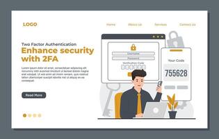 landing page template for website and two-factor authentication with OTP, Face ID, PIN, fingerprint vector