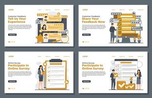 Set of flat design Landing page template for customer surveys and feedback reviews vector