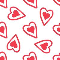 Cute seamless pattern with red double hearts on white background in doodle style vector