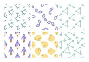 Science seamless pattern with molecules, DNA, rockets and atoms in flat style vector