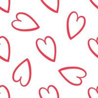 Romantic seamless pattern with red double hearts on white background in doodle style vector