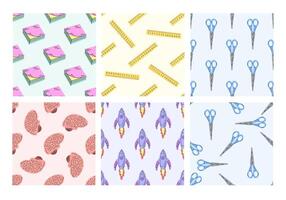 School seamless pattern with books, rulers, scissors, brains and rockets in flat style vector
