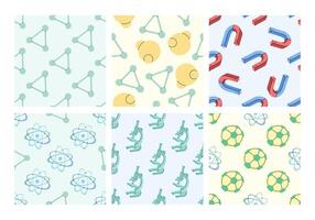 Science seamless pattern with molecules, atoms, magnets and microscopes in flat style vector
