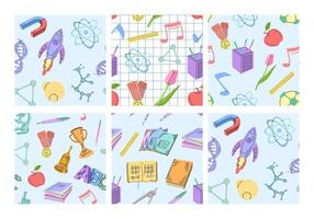 Seamless pattern collection with school and science elements on blue background vector