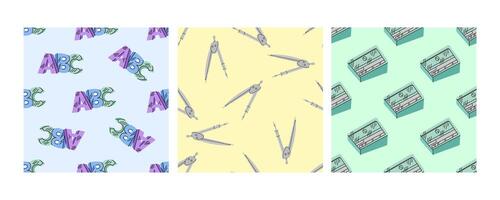 Seamless pattern with ABC letters, compasses and sharpeners on pastel background vector