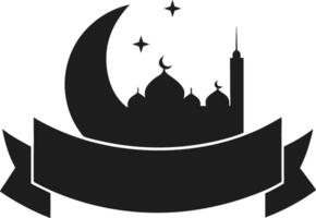 Silhouette of Mosque with Crescent Moon and Ribbon Design vector