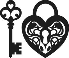 Elegant Heart Lock and Key with Intricate Valentine's Day Design vector