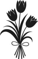 Elegant Black Silhouette of a Tulip Bouquet with Ribbon in Minimalist Style vector