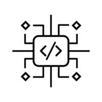 Microchip with Code Line Art Icon for Software Development, Programming, and AI Technology vector