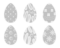 Easter eggs decorated different hand drawn patterns in grayscale. Set 6 Easter design elements idea. Isolated illustration Thematic cards, price, labels, booklet or web promo banner, leaflets vector