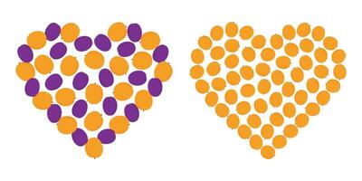 Apricots and Plums Mix and apricots heart shaped Abstract Summertime Backgrounds Texture Set 2 idea. Isolated illustration Thematic cards, leaflets, poster or web promo banner, price tag, label vector