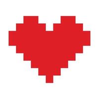 Pixel art Heart shape in trendy red. Stylized Valentines Day greeting minimalist design element idea. Isolated illustration Thematic cards or web promo banner, leaflets, print materials or tags vector