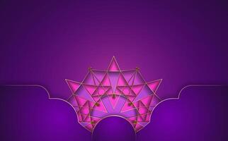 Luxury Sacred Mandala template. Geometric Flower design element isolated on purple background. Gold frame border pattern, copy space for text. illustration banner, decoration, business vector