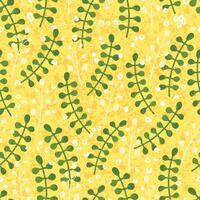 Seamless Pattern with Colorful Illustration of Meadow Leaves on Yellow Background vector