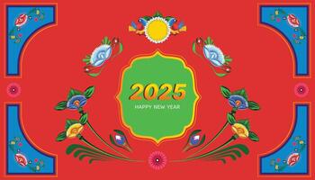 A text box with flower decorated of colorful rickshaw painting vector
