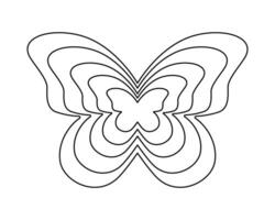 Concentric butterfly frames. Chameleon symbol with repeating silhouette. Design element in trendy y2k style isolated on white background. Summer sign. outline illustration vector