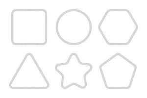 Set of rope or cord frames. Square, circle and triangle, hexagon, pentagon and star shapes with thread or cable texture isolated on white background. flat illustration vector