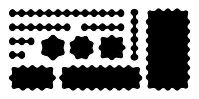 Set of rectangle, circle and square shapes with wavy edges. Morphic design elements with wiggly borders isolated on white background. graphic illustration vector