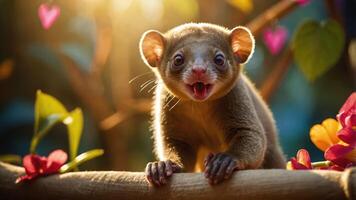A cute animal with large ears and a playful expression in a vibrant, natural setting. photo