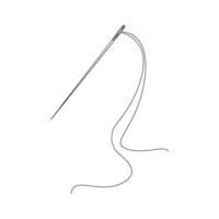 Needle with thread continuous line drawing. Hand-drawn needle outline vector